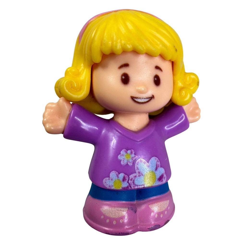 Fisher-Price Little People Blonde Girl Purple Flower Shirt Pink Shoes FHF34